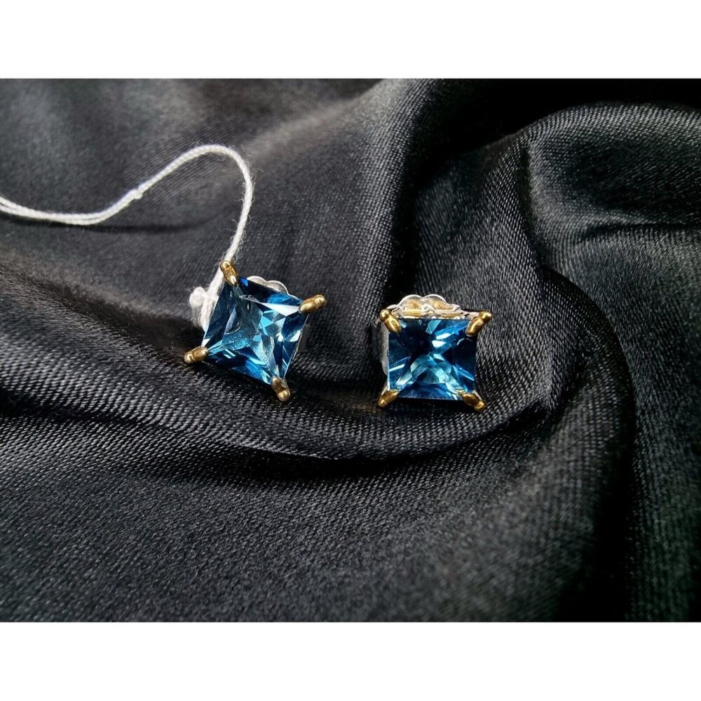 Rare Find Topaz Made In USA Sterling Silver Palladium Alloy Square Earrings